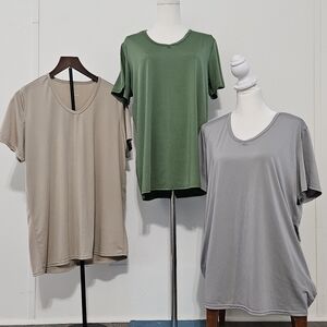 3 Pack Real Essentials Size XL Polyester Women's Short-sleeved V Neck Shirts Lot